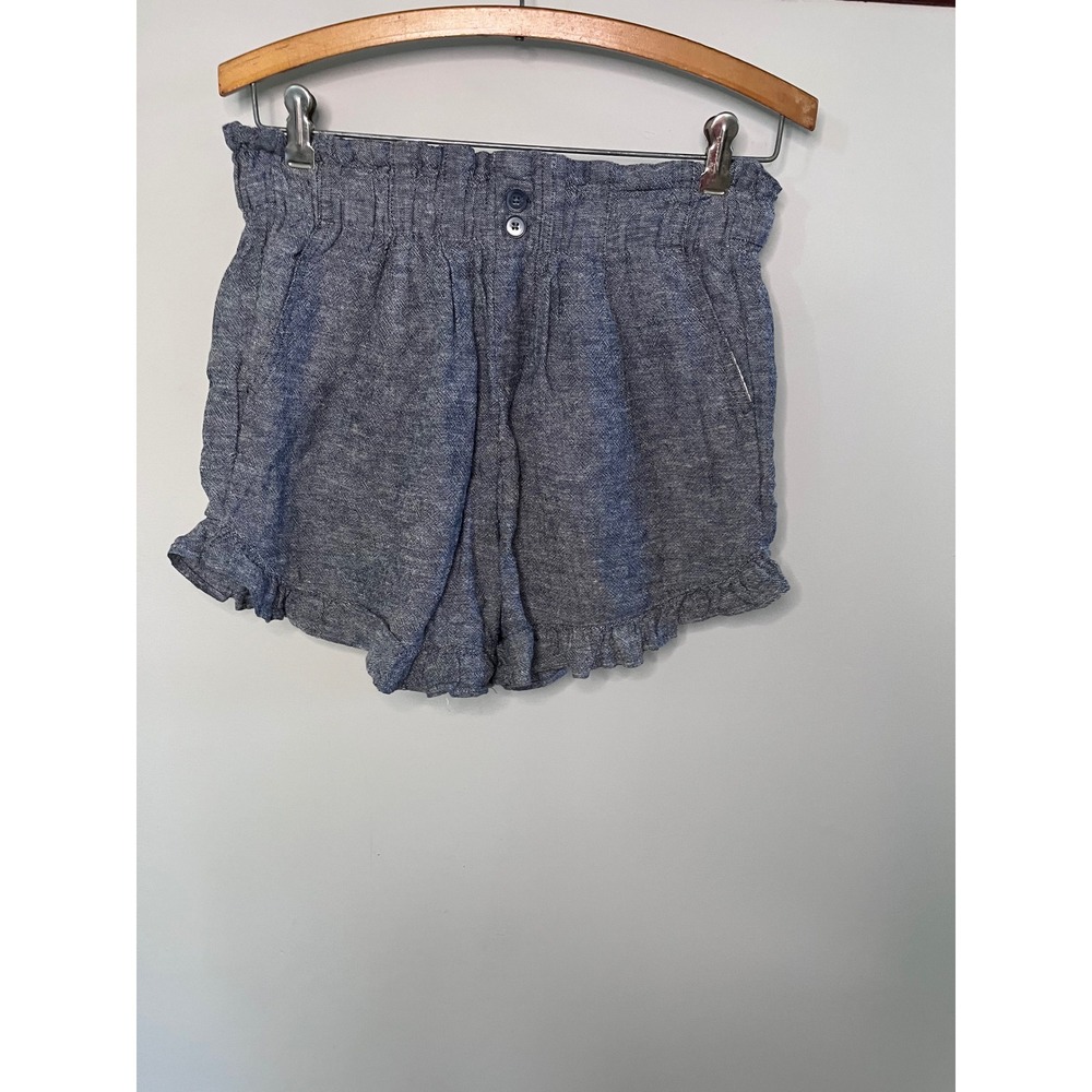 Time and Tru Womens Blue Linen Blend Ruffle Hem Paperbag Waist Shorts XS 0-2